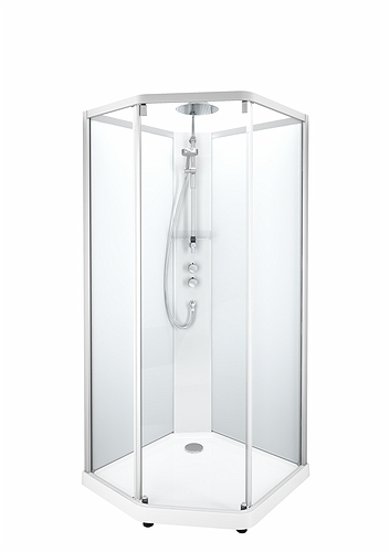 558.305.00.2 IDO Showerama 10-5 900x800 Pentagon Comfort, IDO Showerama bakglas пятиугольник, vita profiler / klart glas, 900x800 мм 
