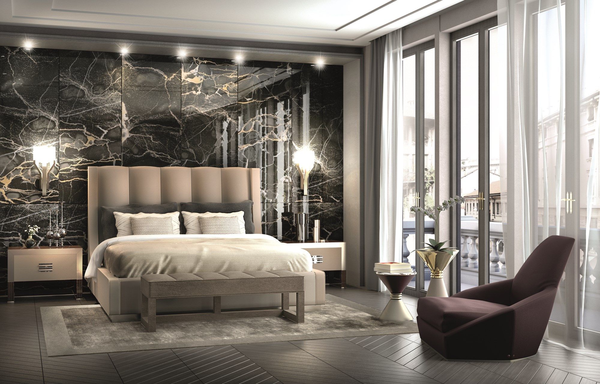 Прямоугольная кожаная прикроватная тумбочка с ящиками Longhi Loveluxe ARCH-00118162 - Вид №3