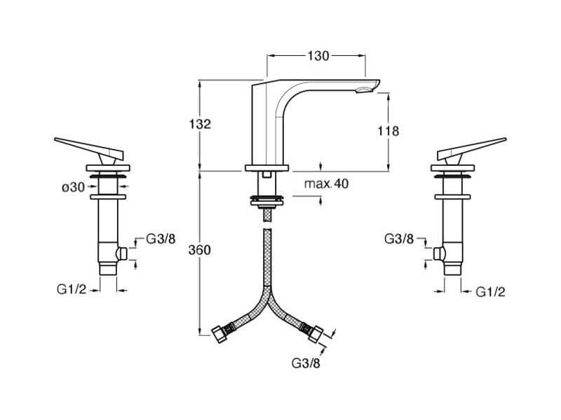Смеситель для раковины с 3 отверстиями без слива CRISTINA Rubinetterie Blade ARCH-00001771 - Вид №2