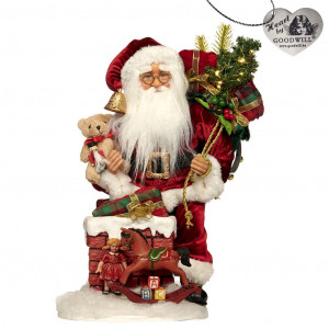 SB 59172 Дед Мороз на печной трубе с подарками, красный, 45 см (подсветка на батарейках) GOODWILL