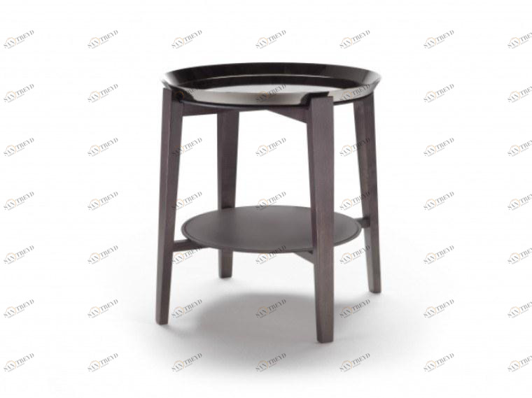 Flexform Круглый журнальный столик из орехового дерева с подносом и кожаной столешницей sun-id-1374741
