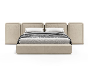 Кожаная двуспальная кровать с мягким изголовьем