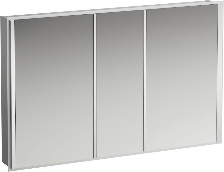 H4088549001441 Зеркальный шкафчик, алюминий, 3 двустворчатые зеркальные дверцы, с 3 светодиодными осветительными элементами и общим нижним освещением, с розетками ЕС, с сенсорным выключателем LAUFEN PRO
