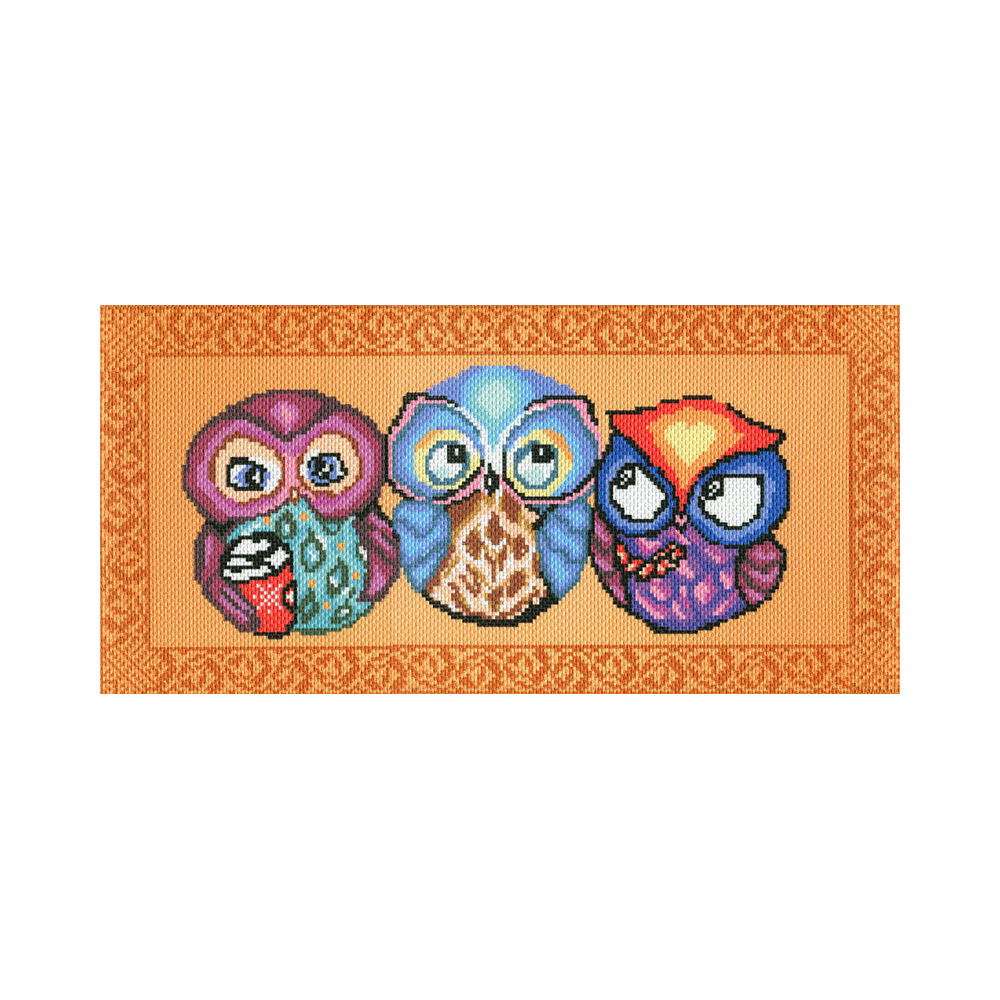 1734 Канва/ткань с рисунком Рисунок на канве 24 см х 47 см "Совушки-подружки" Матренин посад 