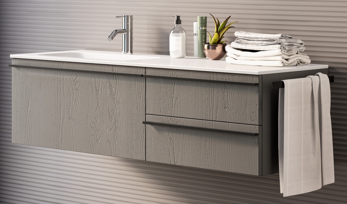 NI3607.25.12/TSP IBC Niky, тумба под лев./прав. рак. 120 см (3 ящика, ручка черная мат.), цвет тик структурный