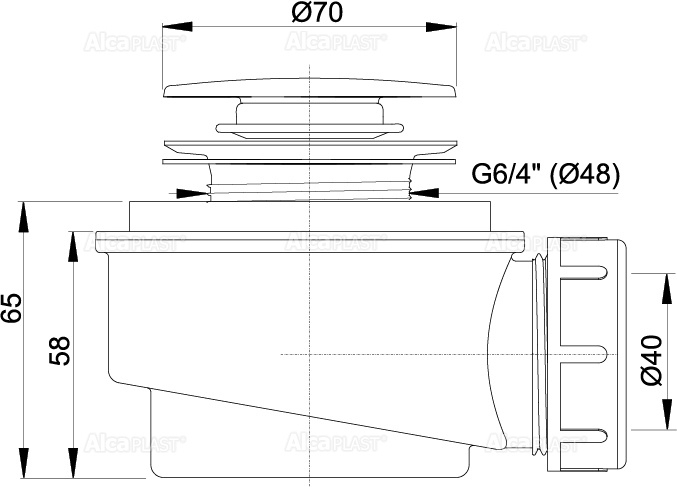 Сниженный сифон для душевого поддонa CLICK/CLACK, хром ALCAPLAST A476 - Вид №1