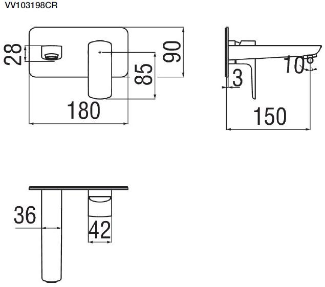 Nobili Rubinetterie Смеситель для раковины настенный с ограничителем потока Acquaviva Vv103198cr - 1cr - Вид №3