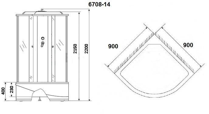 Душевая кабина NG- 6708-14 (900х900х2150) высокий поддон(45см) стекло ПРОЗРАЧНОЕ черные профиля Niagara Classic 67081414 - Вид №1