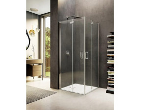 Стеклянная угловая душевая кабина с распашной дверью