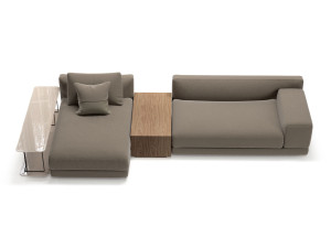 Секционный тканевый диван с журнальной стойкой и шезлонгом