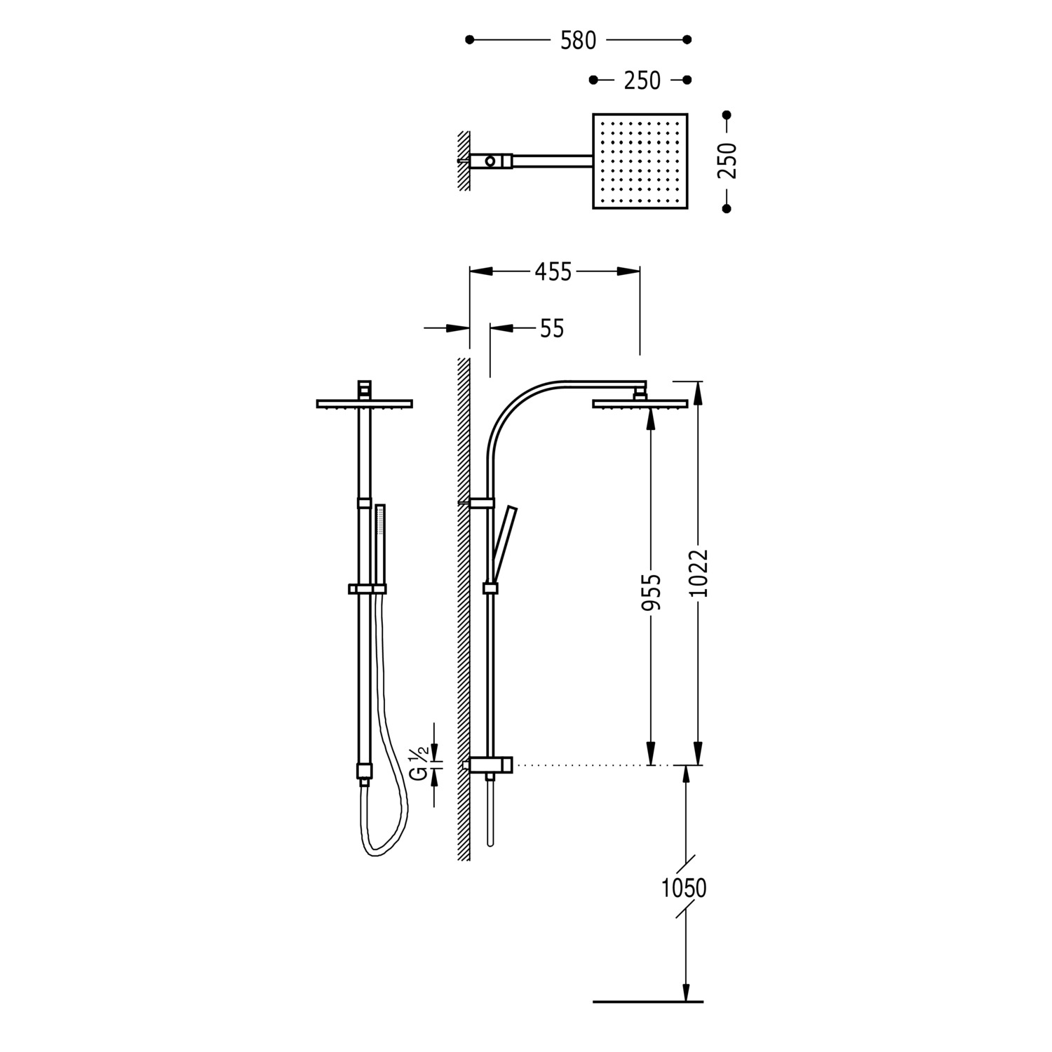 Набор душевой планки без смесителя с подачей воды и насадкой для душа-107131 TRES Showers - Вид №1