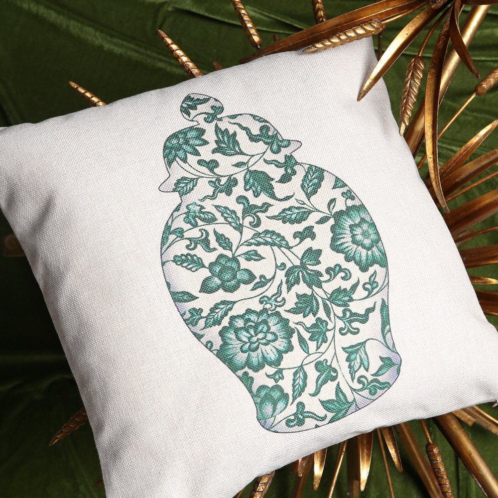 Декоративная подушка 45х45 см бело-зеленая "Антик Грин" "Китайская ваза 3" BYOBJECT РИСУНОК 00-3873549 Белый;зеленый Object Desire  - Вид №1