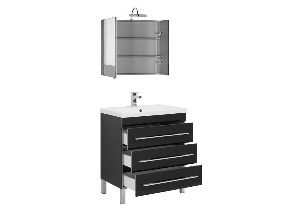Мебель для ванной Aquanet Верона NEW 75 черный (напольный 3 ящика) 00231041 - Вид №1