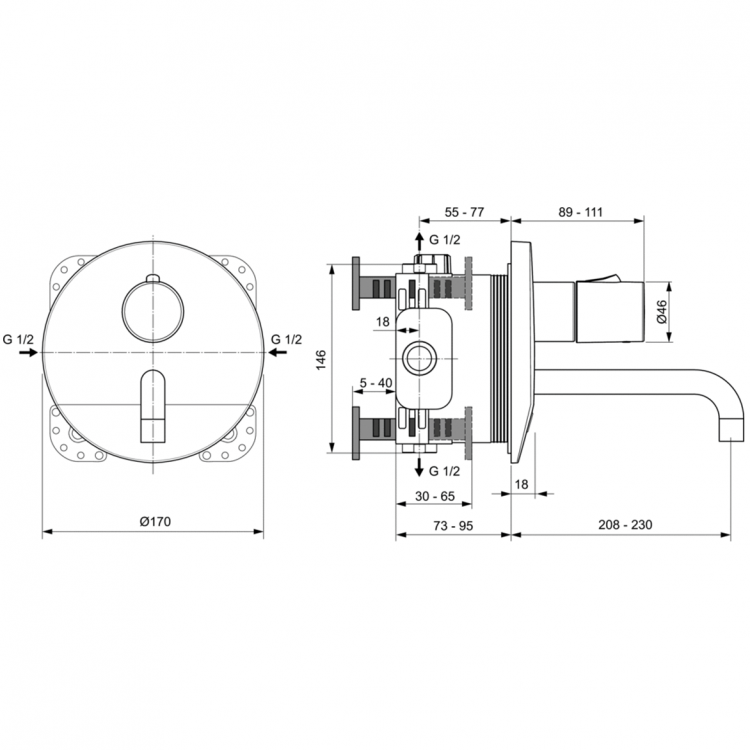 A6152AA Смеситель для раковины встраиваемый со смешиванием Ideal Standard CERAPLUS - Вид №1