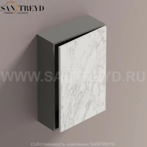 LIFT Модульный шкаф 60 см с правой дверью на доводчиках. Модули могут располагаться горизонтально и вертикально. Отделка: темно-серая краска и белый мрамор. AMOB051MCLGDX