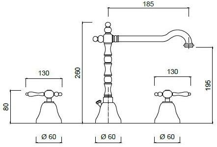 Rubinetteria Giulini Смеситель для раковины на 3 отверстия Praga - praga crystal F7512a - Вид №1