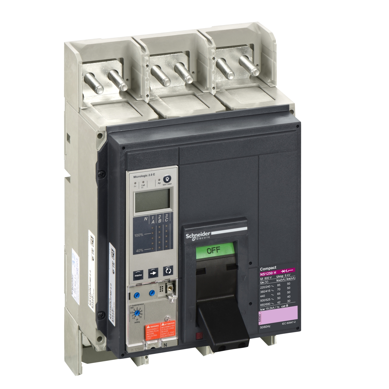 34413 Силовой автомат NS 1250, Micrologic 2.0 E, 70кА, 3P, 1250А Schneider Electric Compact 