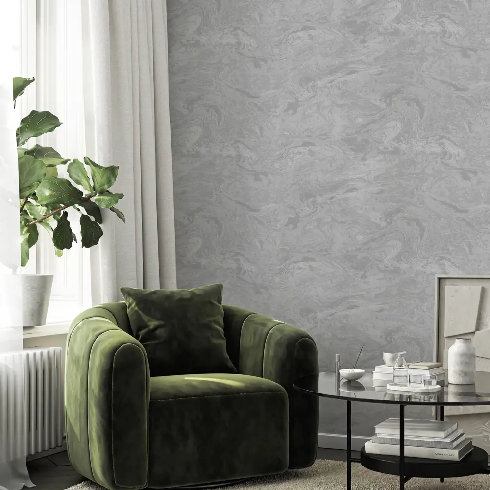 Wall Decor Вихрь: флизелиновые обои с эффектом камня в серо-серебристом тоне 89427034 STLM-1572146 - Вид №3