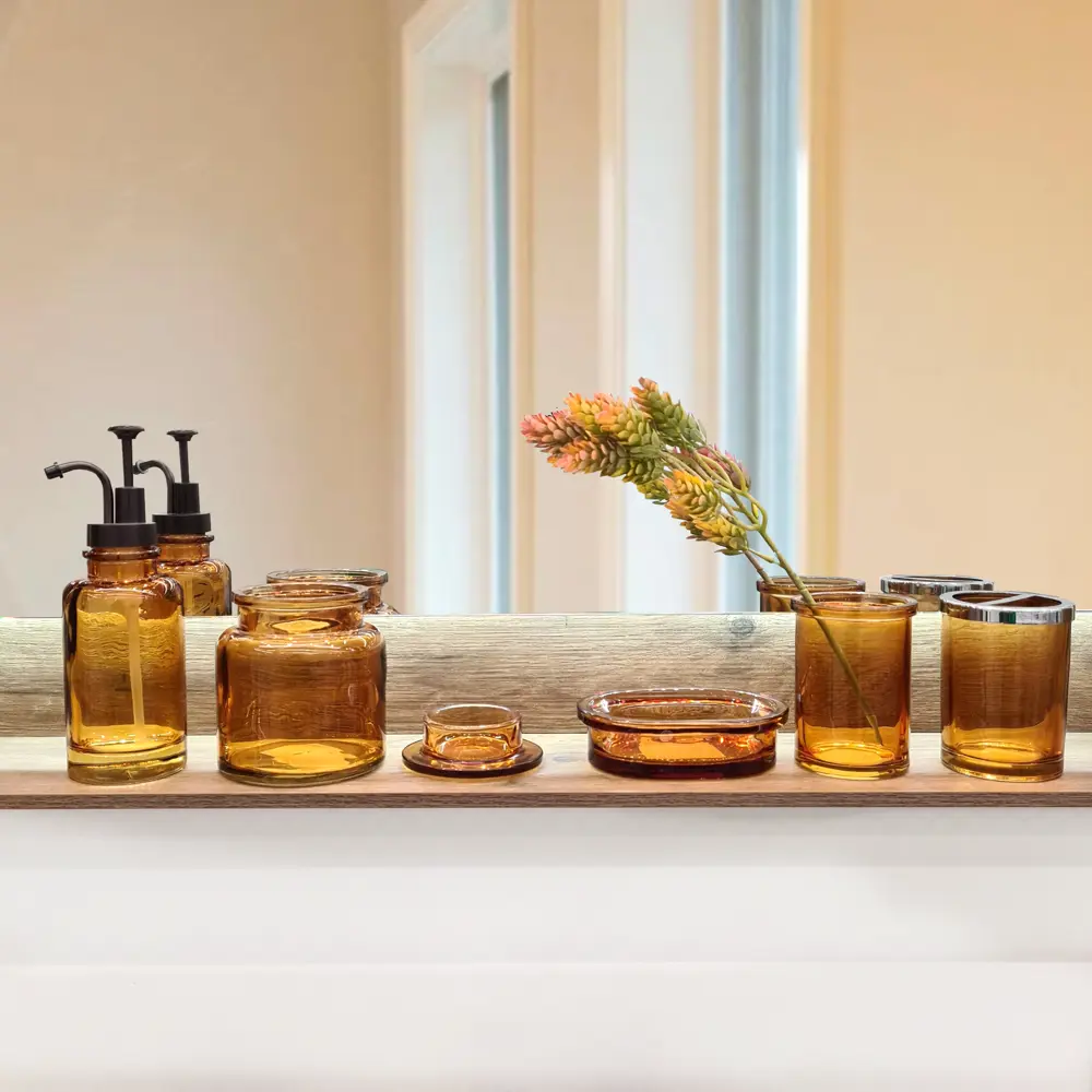 Стакан для зубных щёток Raindrops «Янтарь» стекло цвет янтарный STLM-2023062 - Вид №2