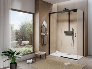Угловая душевая кабина из закаленного стекла с раздвижной дверью