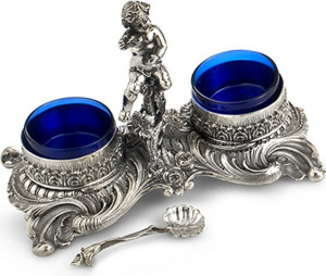 84403 Schiavon Солонка круглая с ложкой 16см "Ангел" (серебро 925пр) Серебро 925