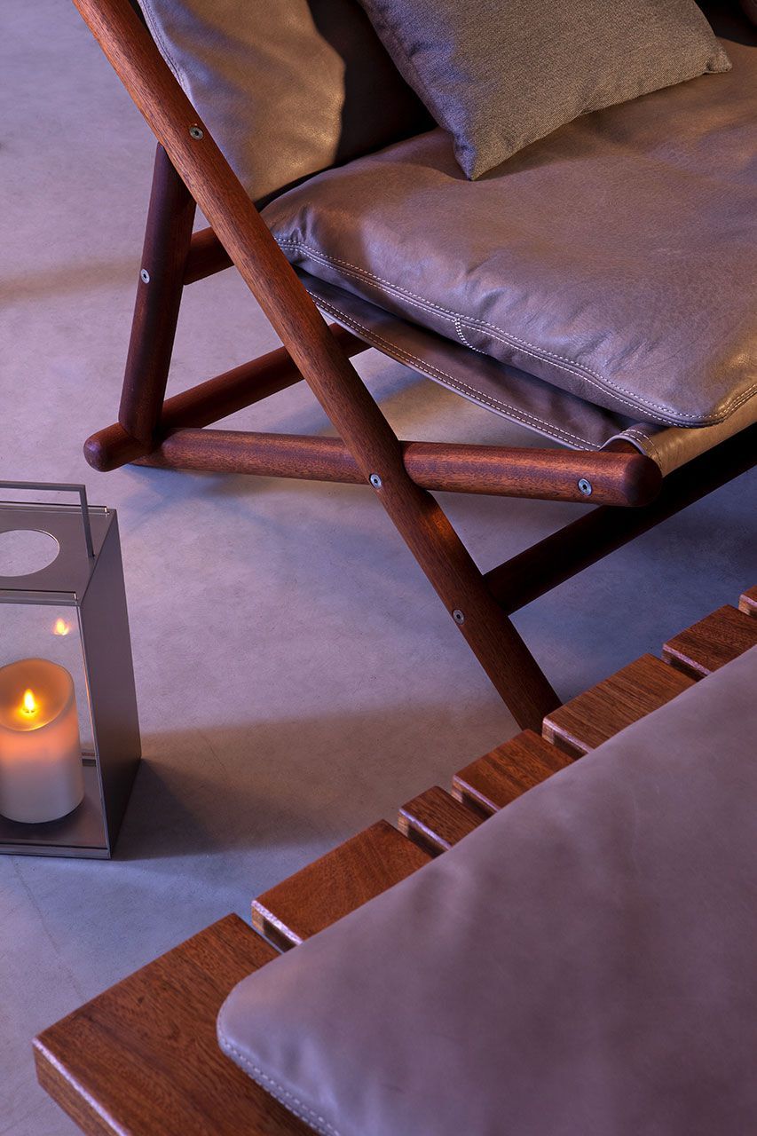 Садовый диван из красного дерева и ткани Exteta окрестности ARCH-00106001 - Вид №1