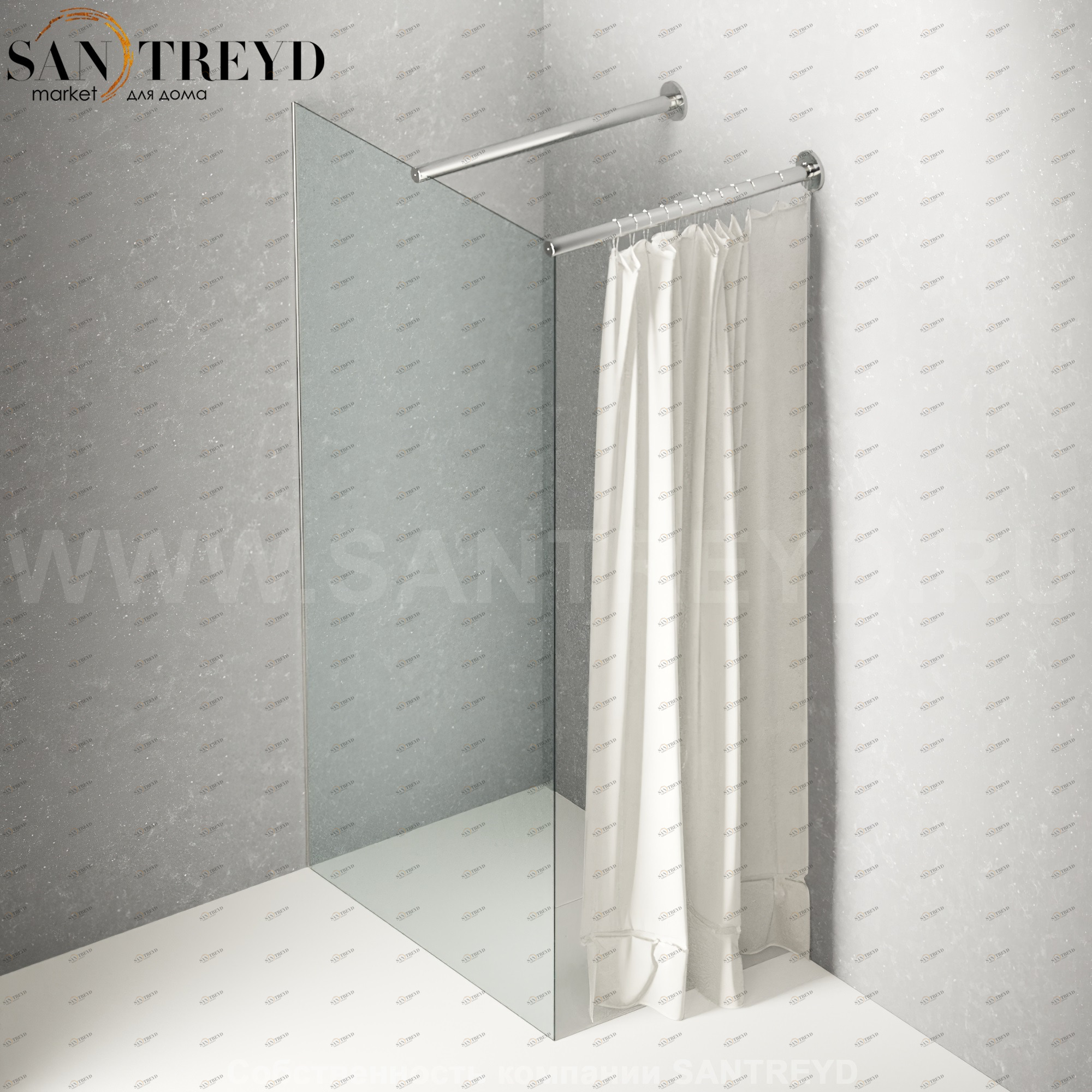 Душевое ограждение FLAT DX подрезаемое, стеклянная со шторкой прозрачная перегородка с держателем. Размеры: глубина от 70 до 100, длина от 70 до 140 см Agape DXC47010070140TO