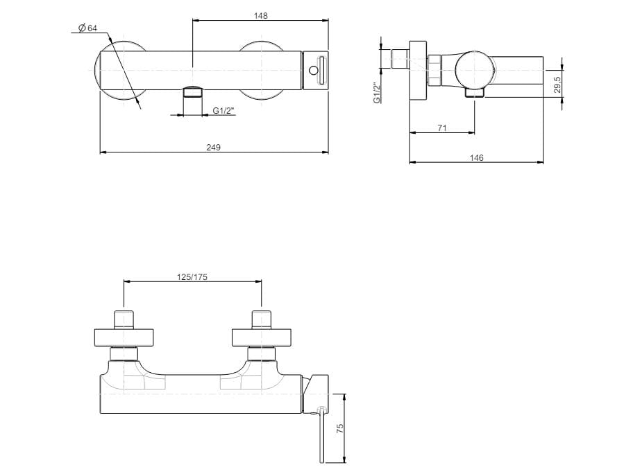 Однорычажный открытый смеситель для душа Rubinetterie Frattini ARCH-00093653 - Вид №1
