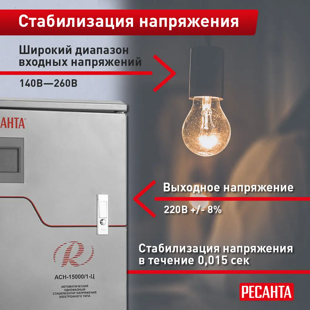 Стабилизатор напряжения Ресанта АСН-15 000/1-Ц 15 кВт STLM-2195947 - Вид №2
