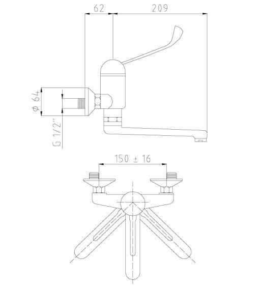 Настенный смеситель для мойки с клиническим рычагом Thermomat только ARCH-00131719 - Вид №2