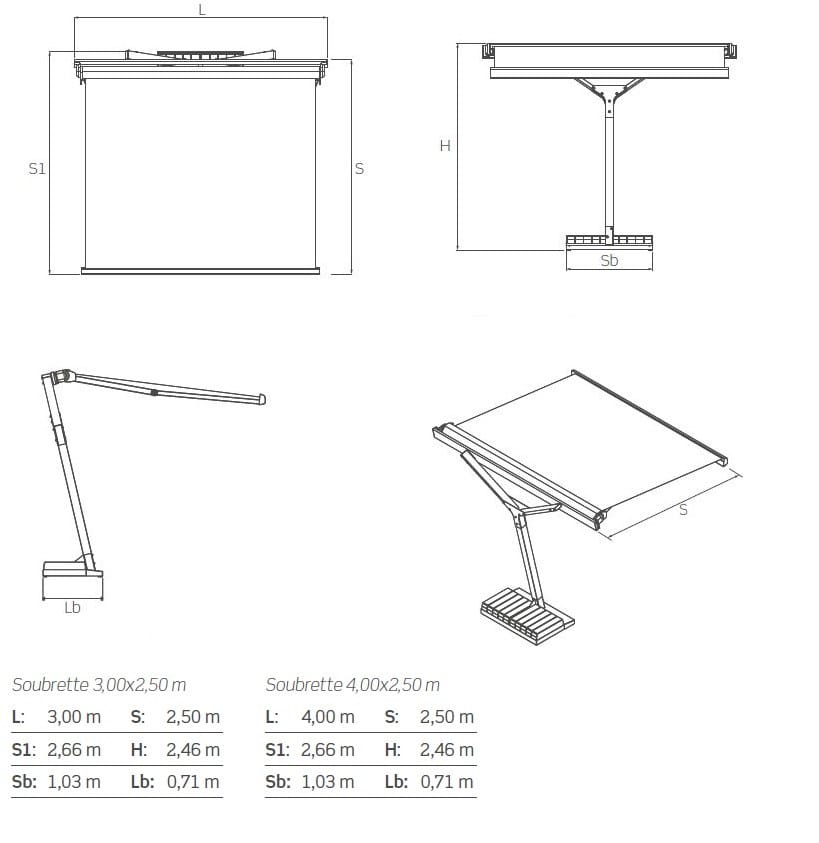 Зонтик с боковым полюсом с ручным или моторным открытием Mv Line тени ARCH-00146533 - Вид №3