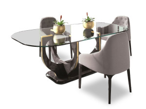 Фиксированный стол из дерева и стекла со скульптурным основанием