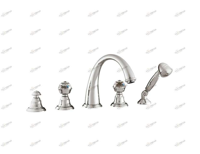 037216.C00.00 Набор для ванны с пятью отверстиями и кристаллами сваровски Золото 24К Mestre Pacifica