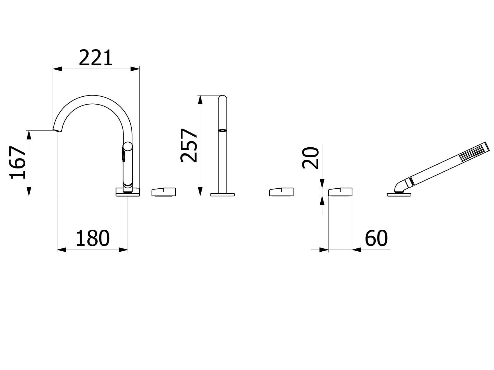 Набор для ванны с 5 отверстиями из нержавеющей стали с ручным душем IB торт ARCH-00132785 - Вид №2
