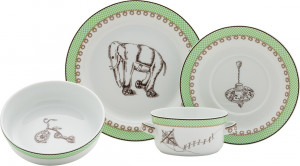 10647740 Richard Ginori Набор детской посуды Richard Ginori (тарелка обеденная, салатник, блюдце, чашка), 4пр (зеленый) Фарфор