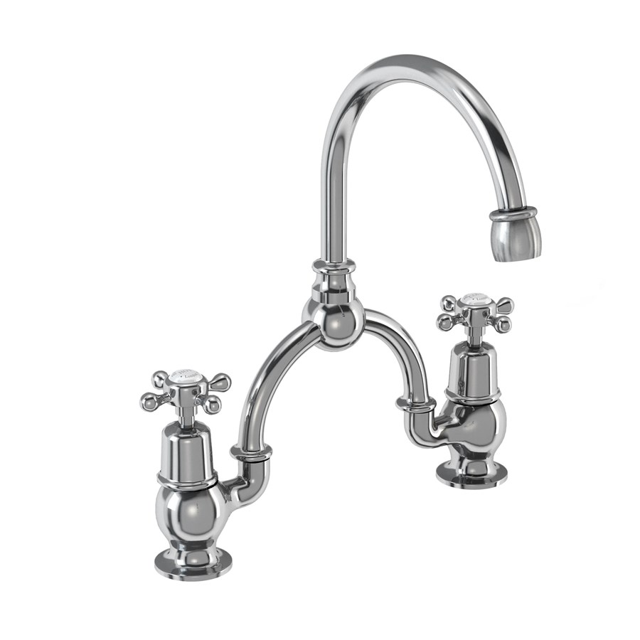 Burlington Арочный смеситель Claremont с 2 отверстиями и изогнутым изливом (центры 230 мм) Полный оборот с черным акцентом CL28 BLA  - Вид №1