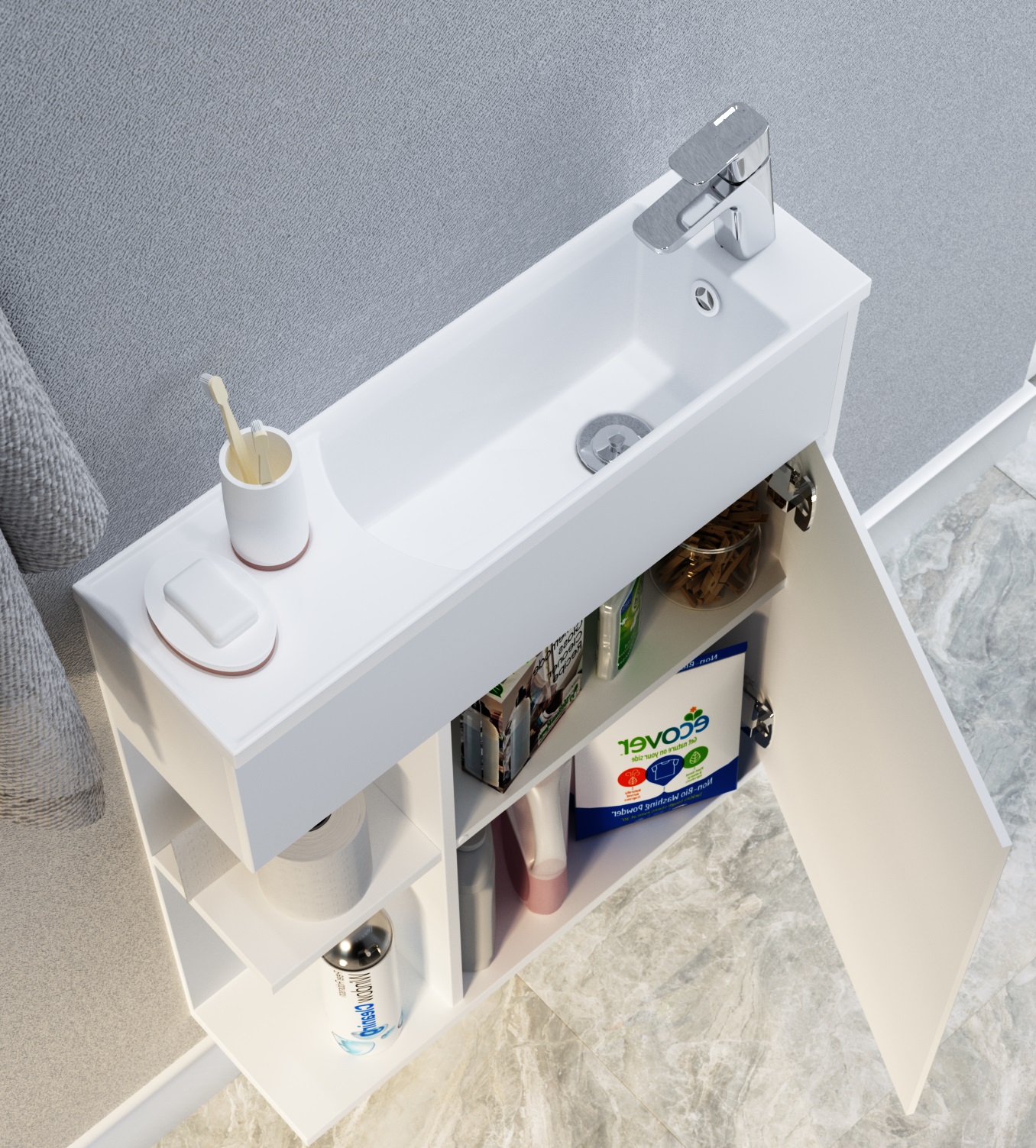 У94717 Тумба с раковиной Stretto 60П 1д. Белый глянец 1 Marka Stretto  - Вид №6