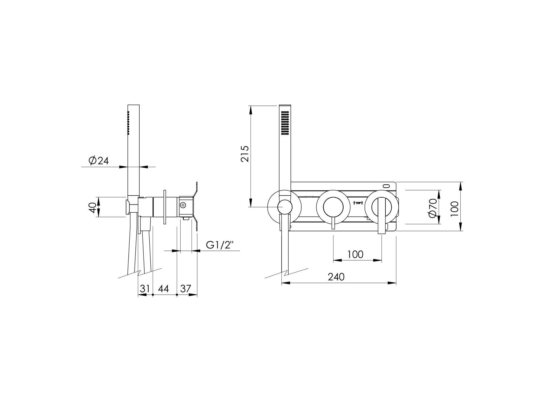 Смеситель для душа с 3 отверстиями и ручным душем Inbani CODE CD086 ARCH-00069673 - Вид №2