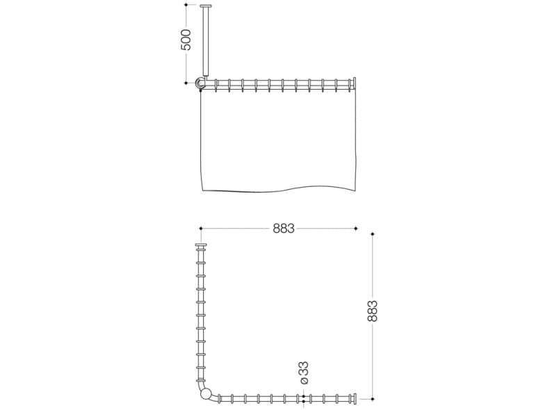 801.34.1462 Карниз с потолочным подвесом и занавеской для душа HEWI Serie 477/801  - Вид №3