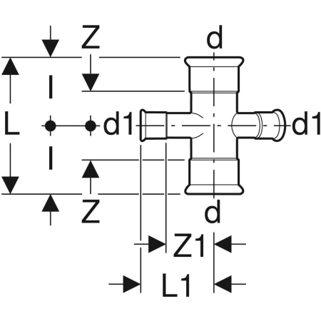 GEBERIT 21409 Крестовина двухплоскостная редукционная Geberit Mapress из углеродистой стали 30°  - Вид №2