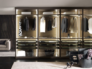 Модульная угловая гардеробная со встроенным освещением