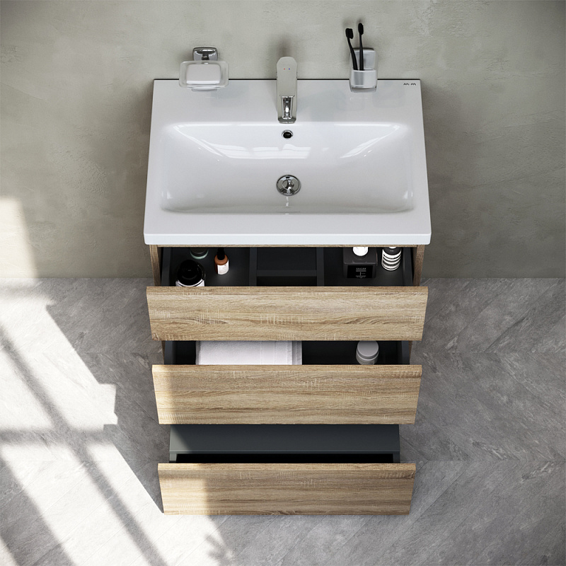 M91FSX0602OF База под раковину напольная 60 см 3 ящика светлый дуб AM.PM Gem S  - Вид №1