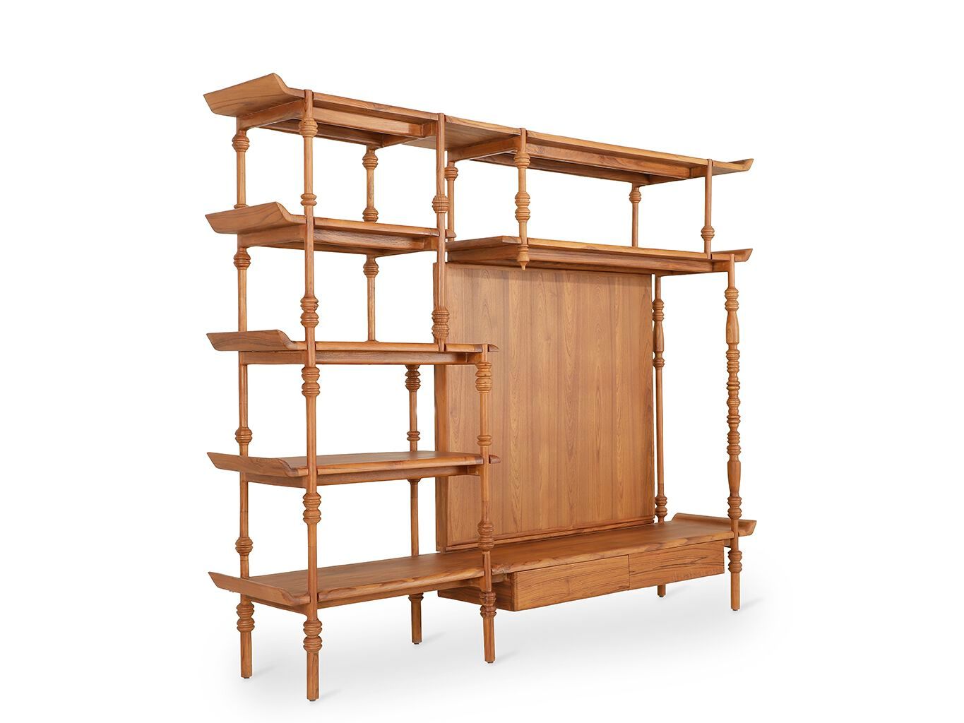 Отдельно стоящий книжный шкаф из тикового дерева с подставкой для телевизора Alankaram INDAH ARCH-00055528 - Вид №2