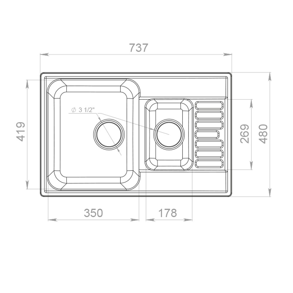 RQ377 бежевый Мойка кухонная прямоугольная Raiber  - Вид №1