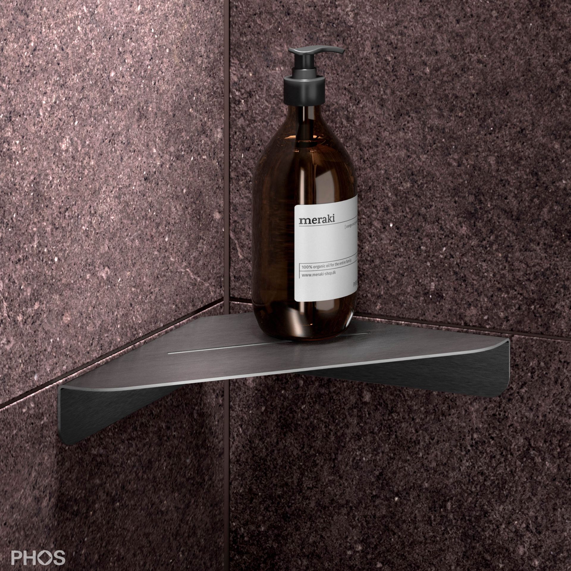 DAE230K Клееная угловая душевая полка, 23 x 23 см, шлифованная вручную PHOS  - Вид №3