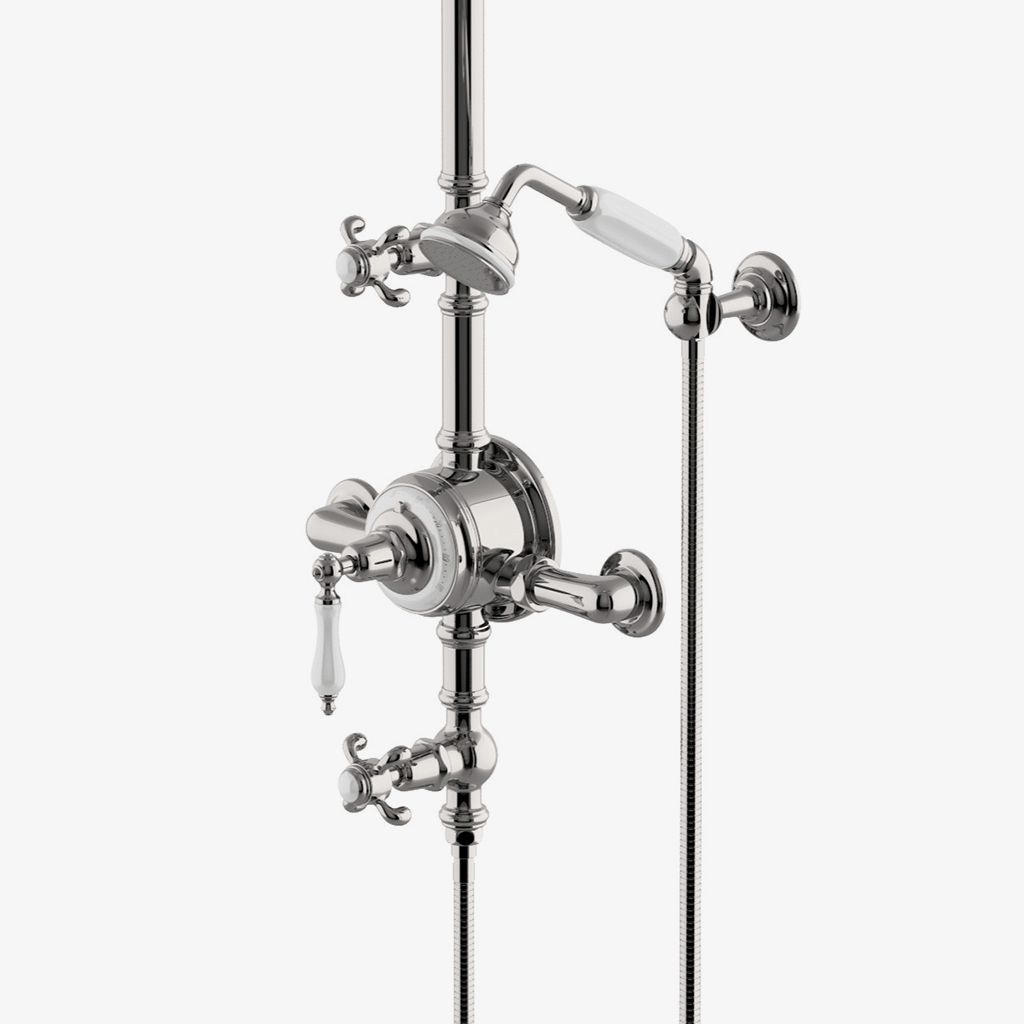 ETXS54 Открытая термостатическая система Etoile с розеткой для душа 4 1/2 дюйма, ручным душем и рычажной ручкой из белого фарфора Waterworks - Вид №1