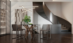 Круглый стол из дерева и стекла