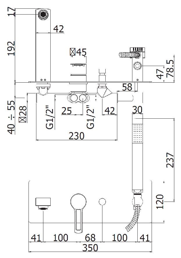 Встраиваемый смеситель для ванны и душа однорычажный в комплекте с ручным душем FUOCO-VDM2-01 Cezares - Вид №1