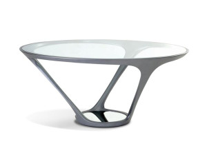 Круглый обеденный стол из стали и стекла