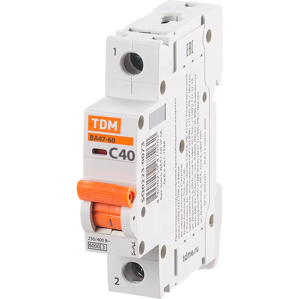 Автоматический выключатель Tdm Electric ВА47-60 1P C40 А 6 кА SQ0223-0081 84399505 STLM-2037649 